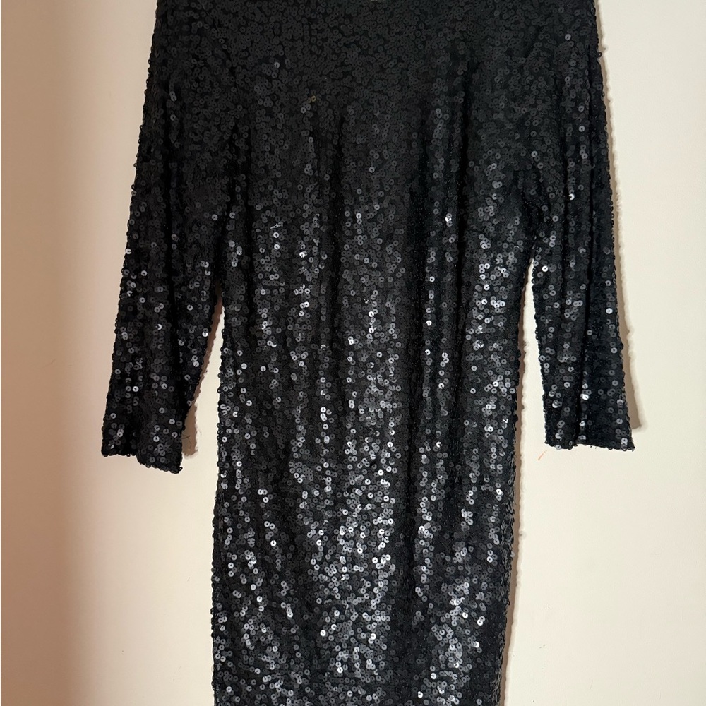 Size 12W Jessica Simpson Black Sequin Mini Dress with low Cowl Back - Picture 2 of 7
